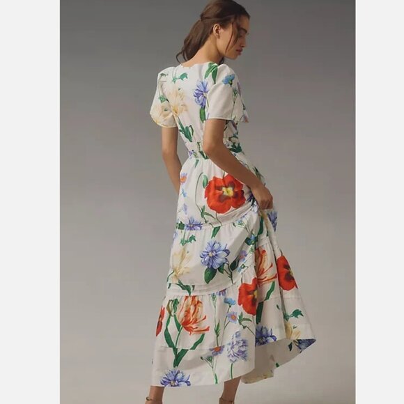 Anthropologie Somerset Tiered Maxi Dress, White Floral, Size Small - Picture 2 of 3